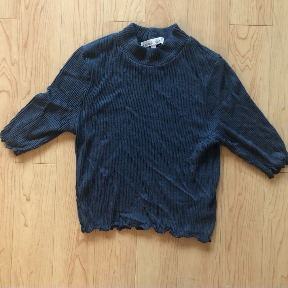 Grey blue MOA MOA mid sleeve turtleneck shirt